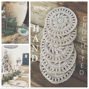 Set of 5 Vintage Hand Crocheted Coasters | Boho Ivory Table Decor